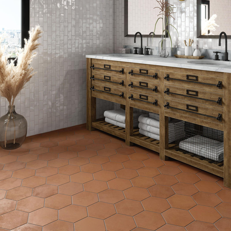 Moroccan Concrete Terra Cotta Matte 8x8 Porcelain  Tile
