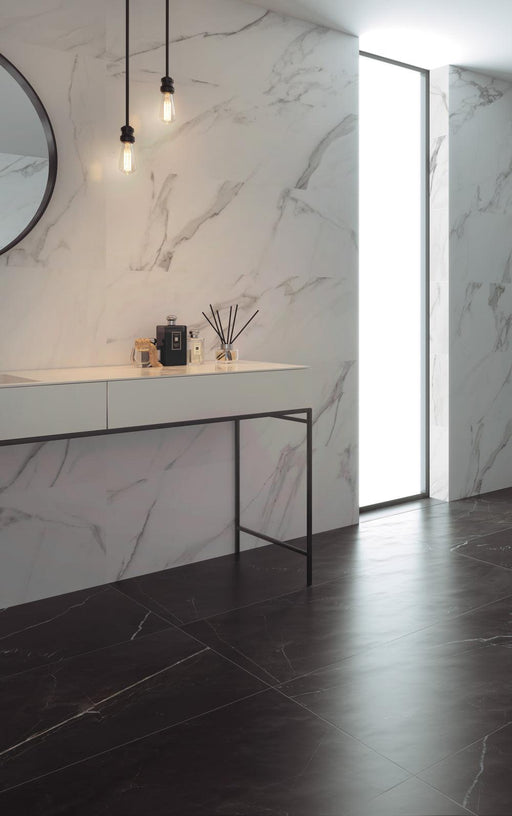 Nero Black Marble Matte, Satin 24x48 Porcelain  Tile