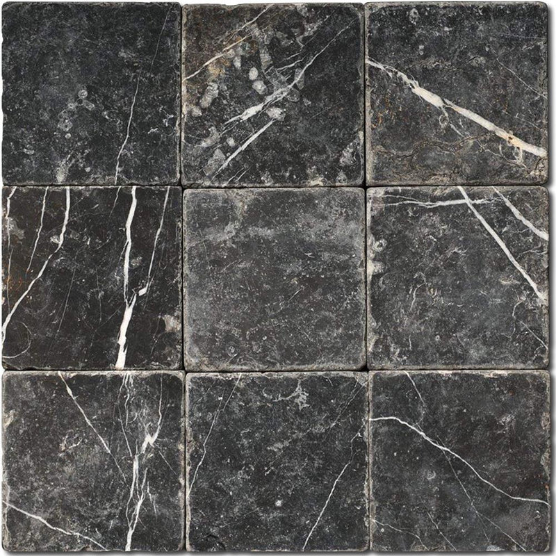 Nero Marquina Marble Tile 4x4 Tumbled