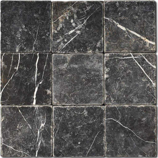 Nero Marquina Marble Tile 4x4 Tumbled