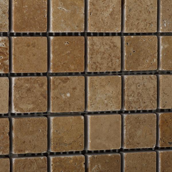 Noce 1x1 Square Tumbled Travertine  Mosaic