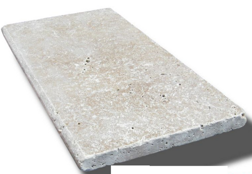 Noce Travertine Coping 16x24 Tumbled Bullnose  1.25 inch