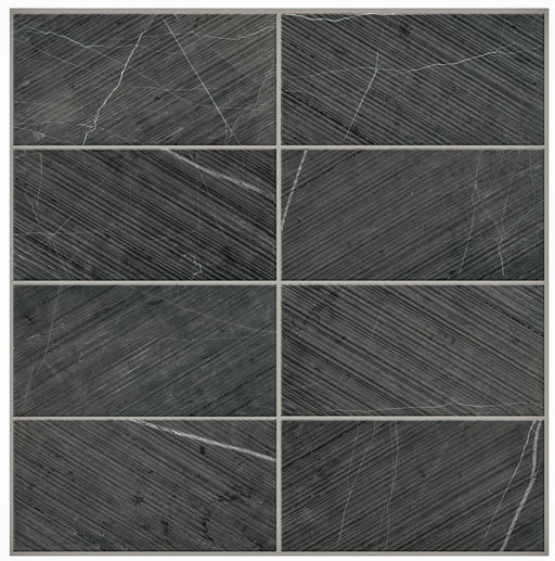 Pietra Divina Nero Marquina 6x12 Bamboo Honed Marble  Mosaic