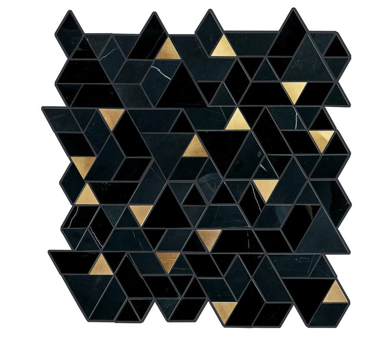 Pietra Divina Nero Marquina Black Blend Triangle Polished, Honed Marble  Mosaic