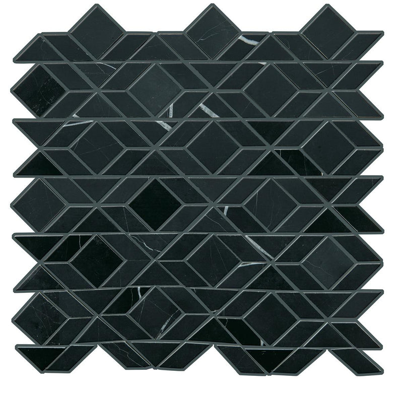 Pietra Divina Nero Marquina Framework Honed Marble  Mosaic
