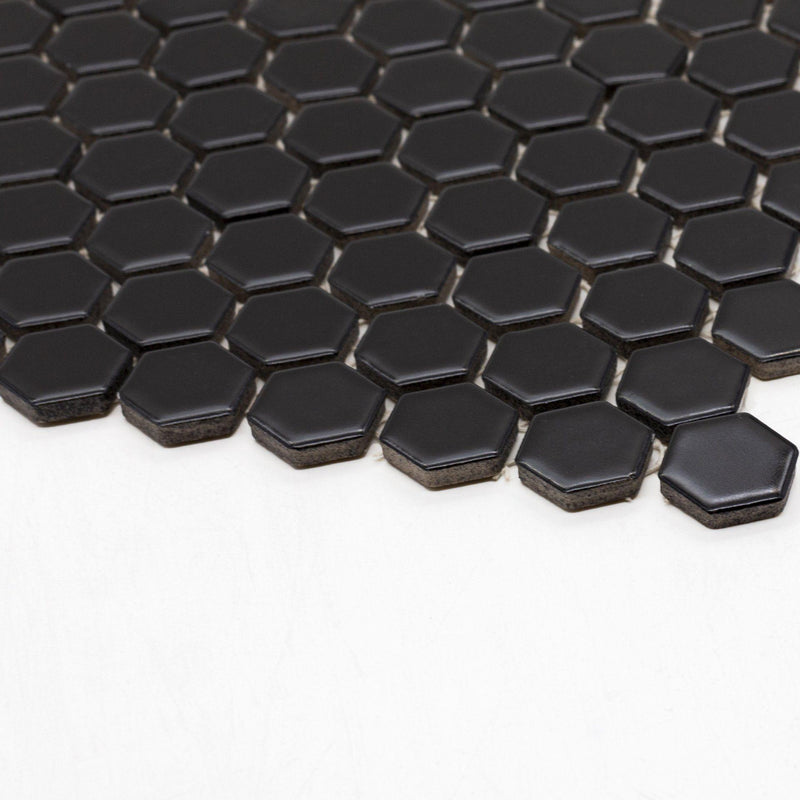 Porcelain Mosaics Black 1x1 Hexagon Matte   Mosaic