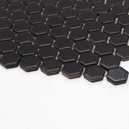 Porcelain Mosaics Black 1x1 Hexagon Matte   Mosaic