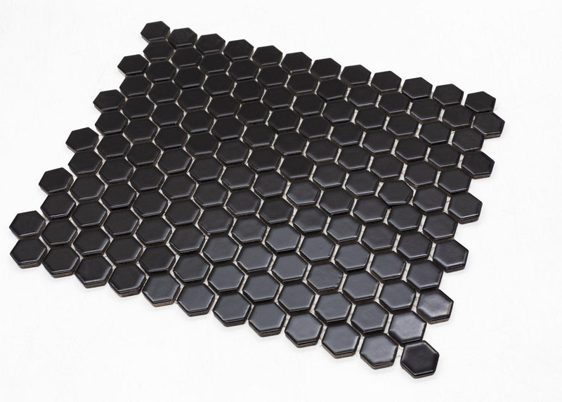 Porcelain Mosaics Black 1x1 Hexagon Matte   Mosaic