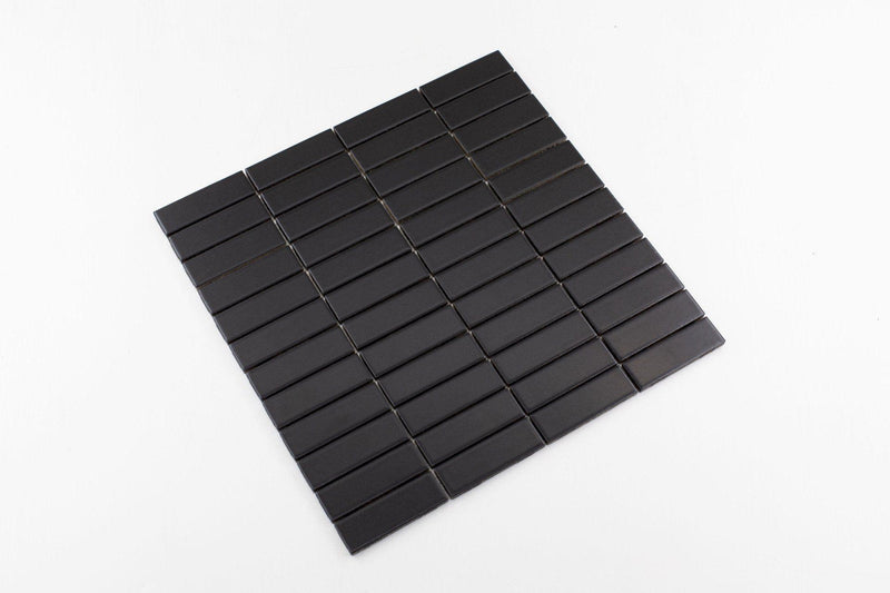 Porcelain Mosaics Black 1x3 Stacked Matte   Mosaic