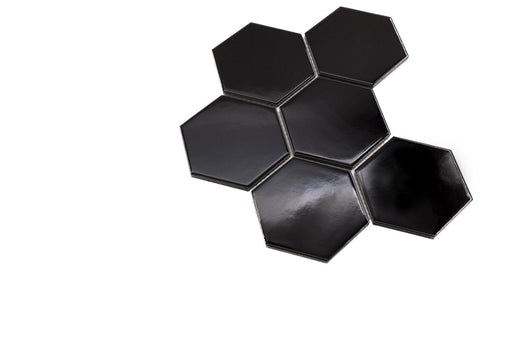 Porcelain Mosaics Black 4x4 Hexagon Glossy   Mosaic