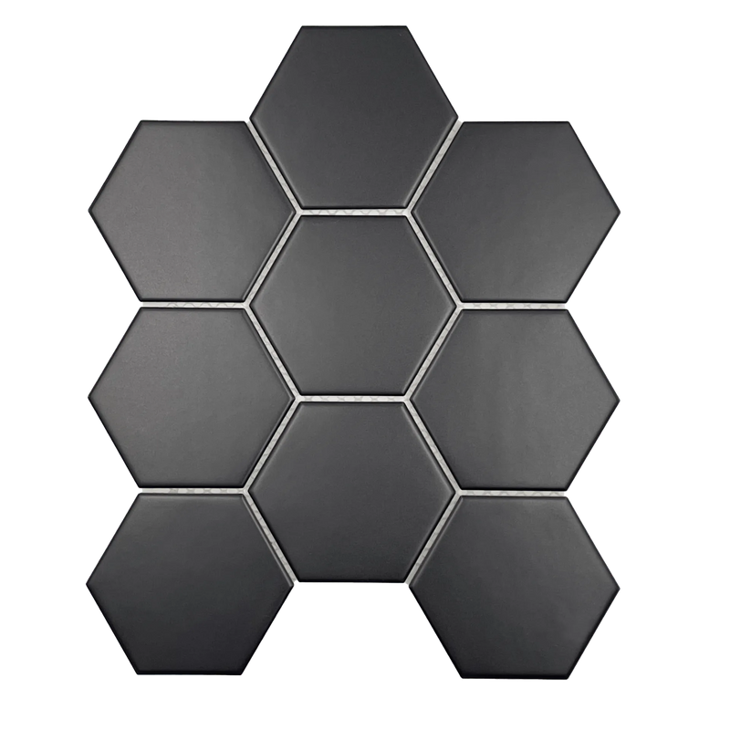 Porcelain Mosaics Black 4x4 Hexagon Matte   Mosaic