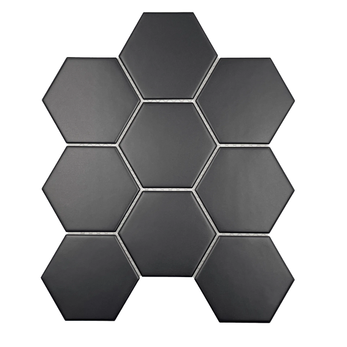 Porcelain Mosaics Black 4x4 Hexagon Matte   Mosaic