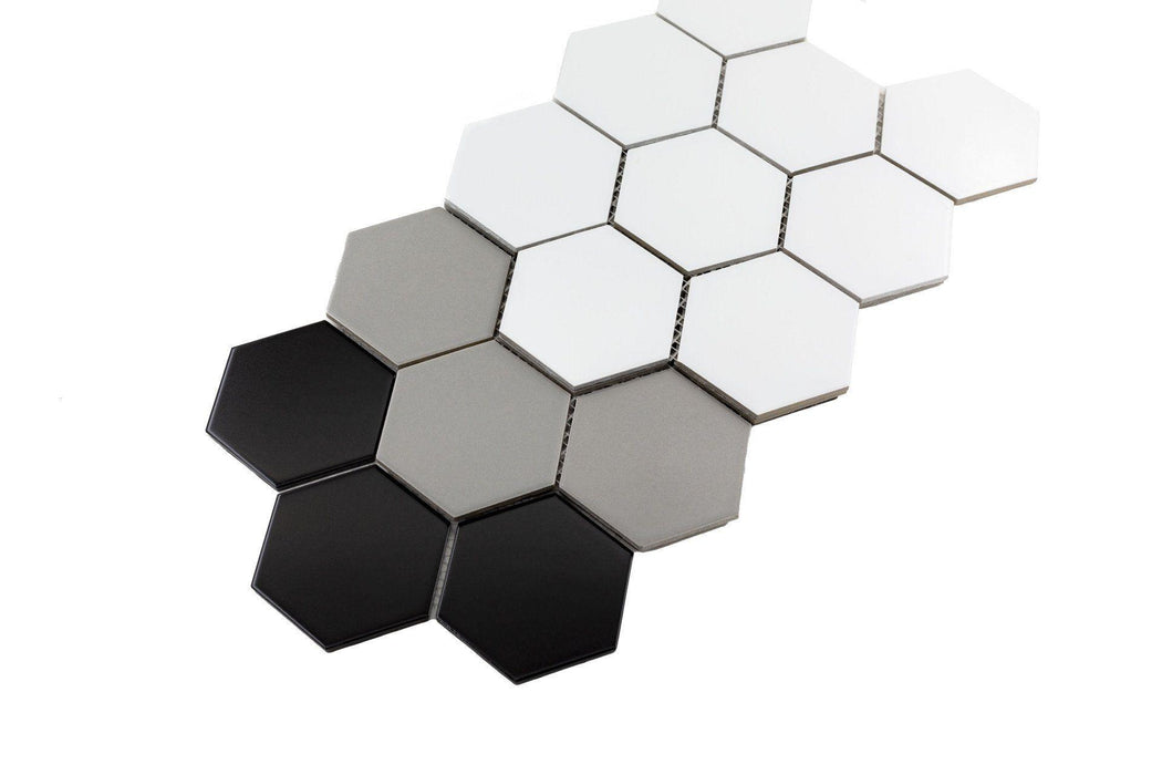 Porcelain Mosaics Black 4x4 Hexagon Matte   Mosaic