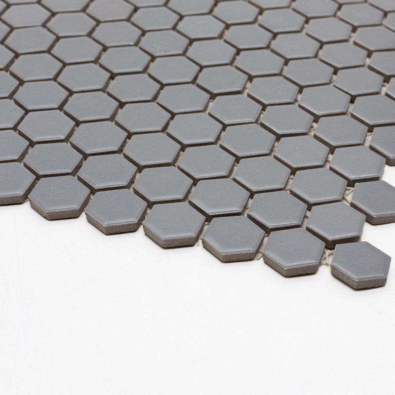 Porcelain Mosaics Gray 1x1 Hexagon Matte   Mosaic