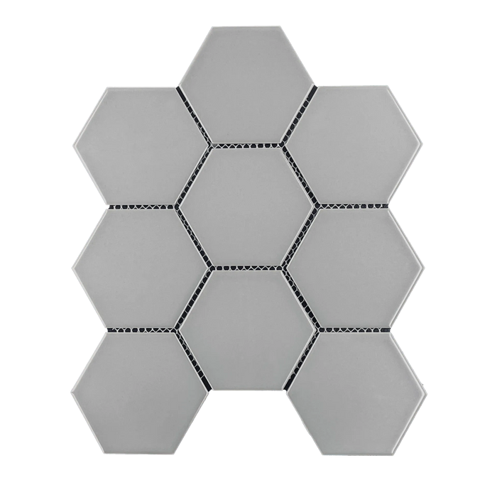 Porcelain Mosaics Gray 4x4 Hexagon Matte   Mosaic