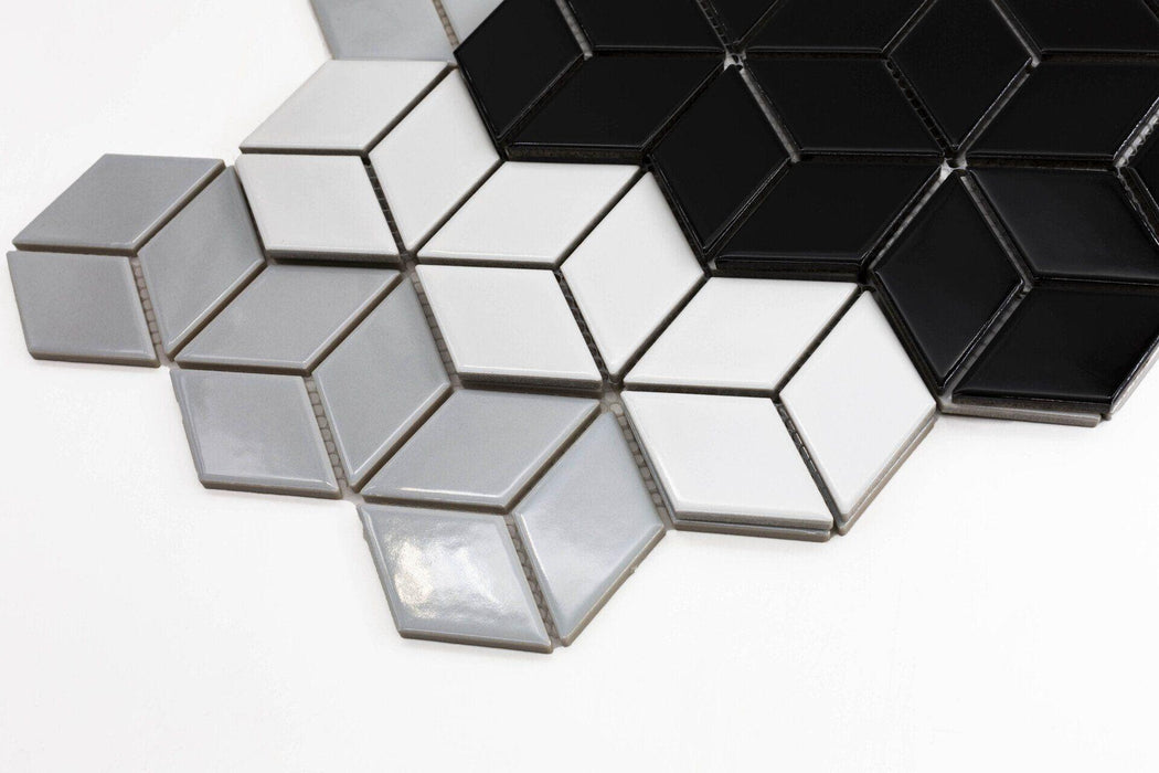 Porcelain Mosaics Shapes Black Diamond Glossy   Mosaic
