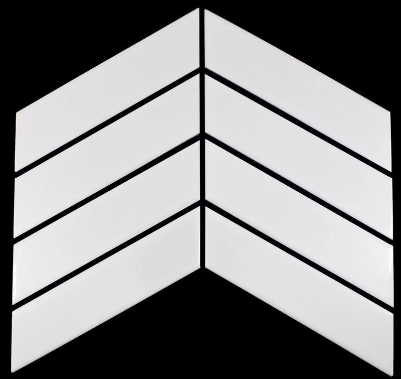 Porcelain Mosaics Shapes White Chevron Glossy   Mosaic