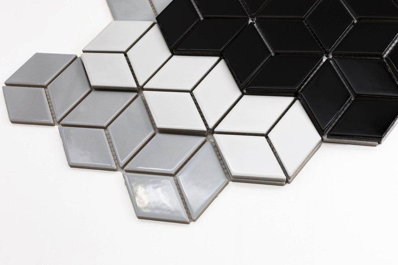Porcelain Mosaics Shapes White Diamond Glossy   Mosaic