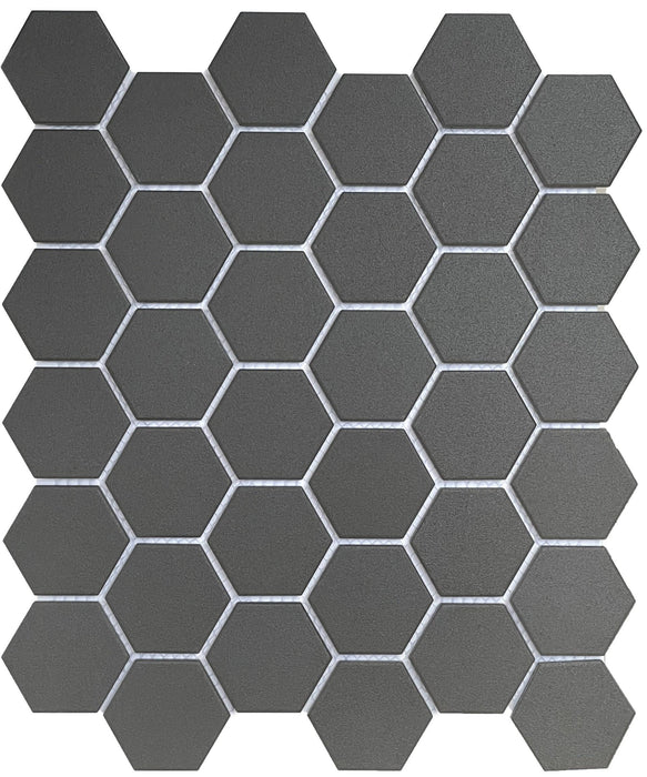 Porcelain Mosaics Solids Black 2x2 Hexagon Matte   Mosaic
