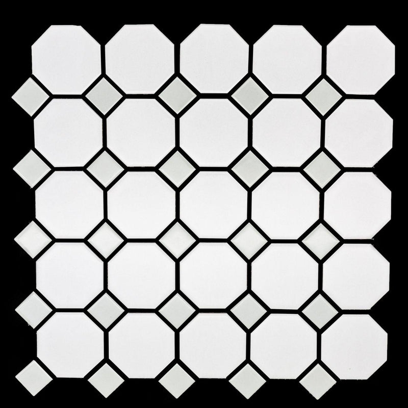 Porcelain Mosaics White 2x2 Octagon Matte   Mosaic