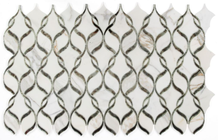 Prestige Mirror Calacatta Intertwining Arabesque Polished Glass  Mosaic