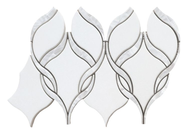 Prestige Pearl Thassos Intertwining Arabesque Polished Glass  Mosaic