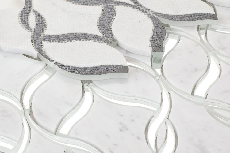 Prestige White Intertwining Arabesque  Glass  Mosaic