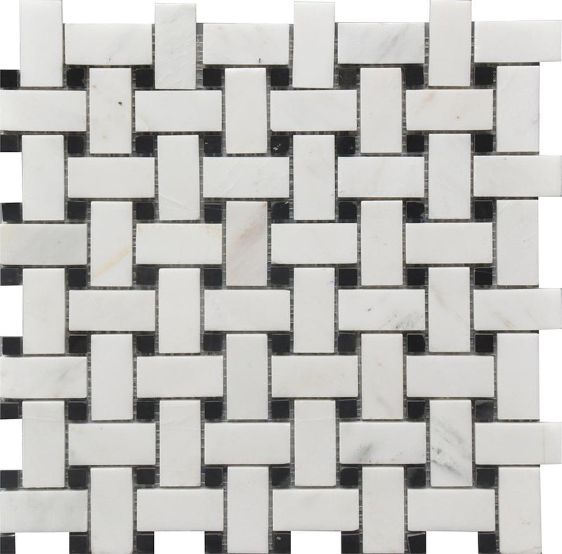 Rockart Black White Basketweave Polished Marble  Mosaic