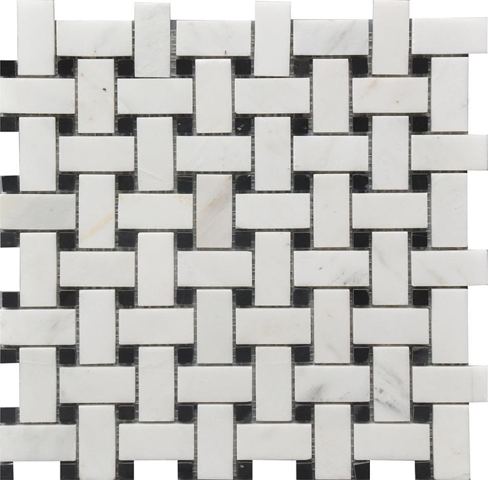 Rockart Black White Basketweave Polished Marble  Mosaic