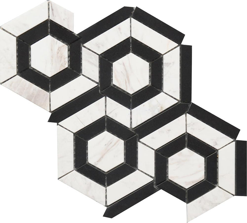 Rockart Black White Hexagon Polished Marble  Mosaic
