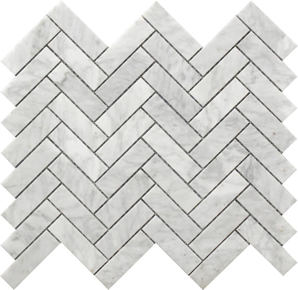 Herringbone Carrara White Marble Mosaic Backsplash Tile