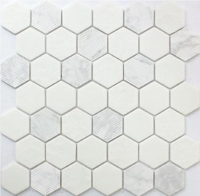 Rockart Carrara Hexagon Polished Mixed  Mosaic