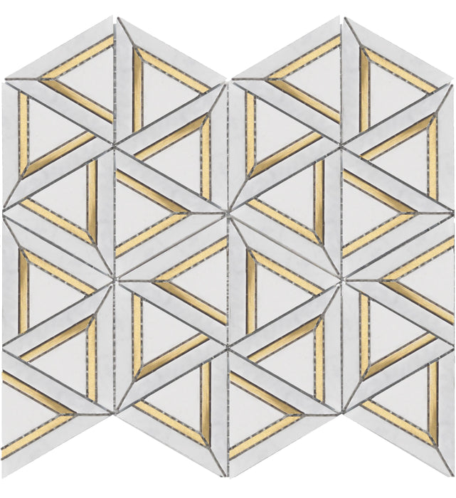 Rockart Carrara White Metal Triangle Polished Marble  Mosaic