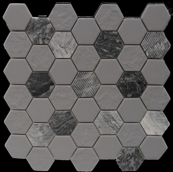 Rockart Gray Hexagon Polished Mixed  Mosaic