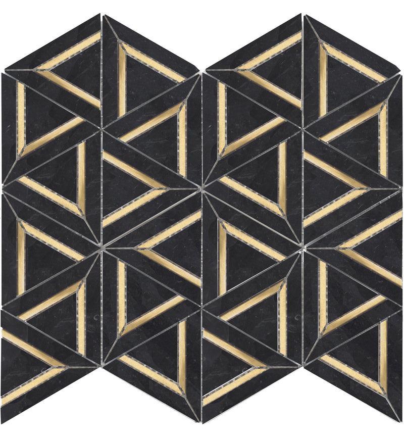 Rockart Nero Marquina Metal Triangle Polished Marble  Mosaic