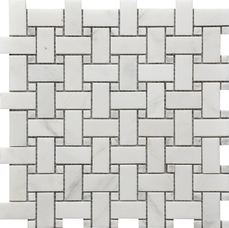 Rockart Oriental White Basketweave Polished Marble  Mosaic