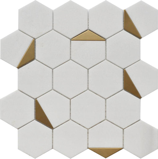 Rockart Thassos Hexagon Polished Mixed  Mosaic