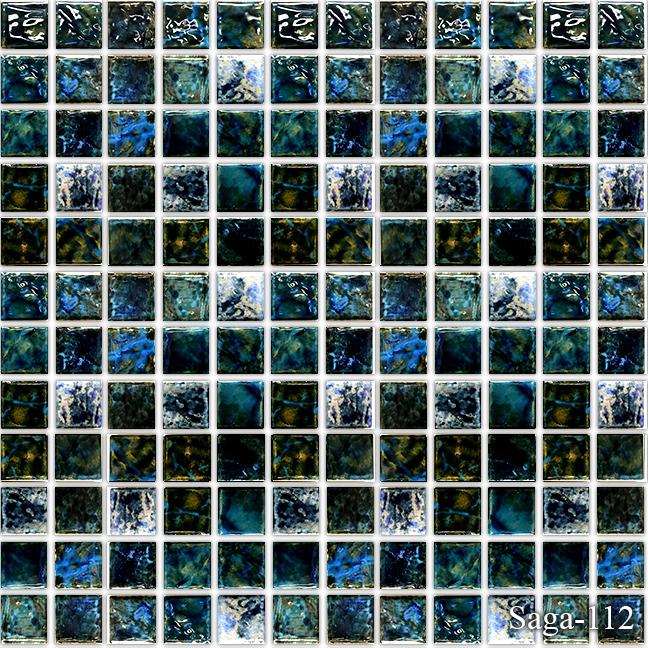 Saga Blue Blend 1-1/8x1-1/8 Square Smooth, Lappato, Textured Porcelain  Mosaic