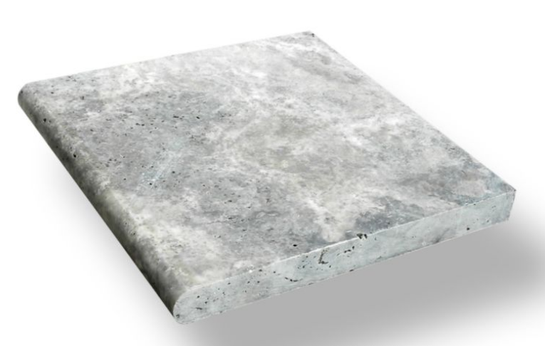 Silver Travertine Coping 12x12 Unfilled, Honed Bullnose  1.25 inch