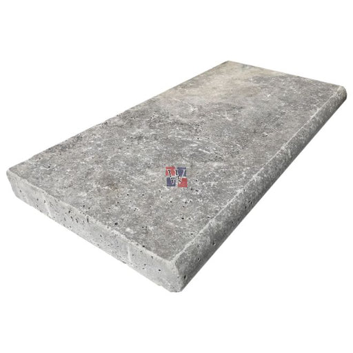Silver Travertine Coping 12x24 Filled, Honed Bullnose  1.25 inch