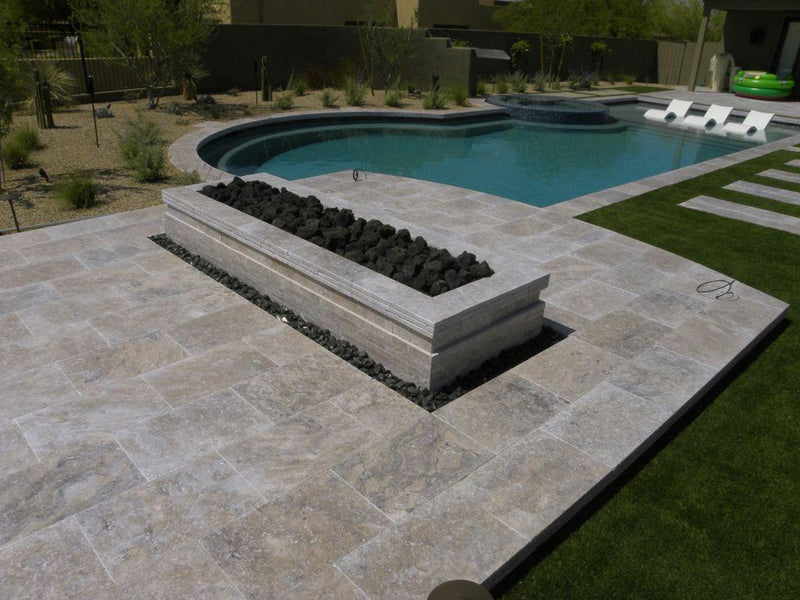 Silver Travertine Coping 16x24 Unfilled, Honed Bullnose  2 inch