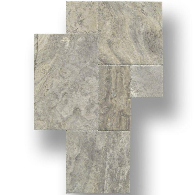Silver Travertine Tile Pattern Filled, Honed