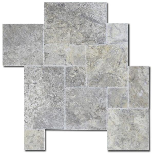 Silver Travertine Tile Pattern Tumbled
