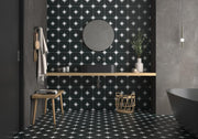 Starburst Ponent Black White Star Back Matte 8.7x8.7 Porcelain  Tile