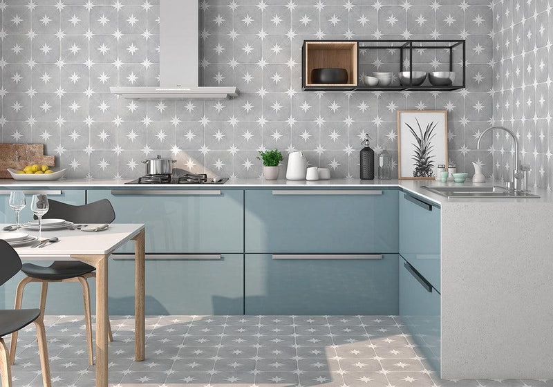 Starburst Ponent Grey White Star Back Matte 8.7x8.7 Porcelain  Tile