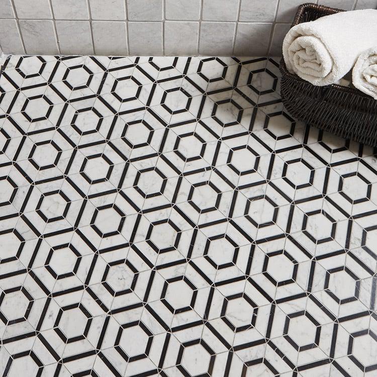 Stone Mesh Patterns Nero Hexagon Polished Marble  Mosaic