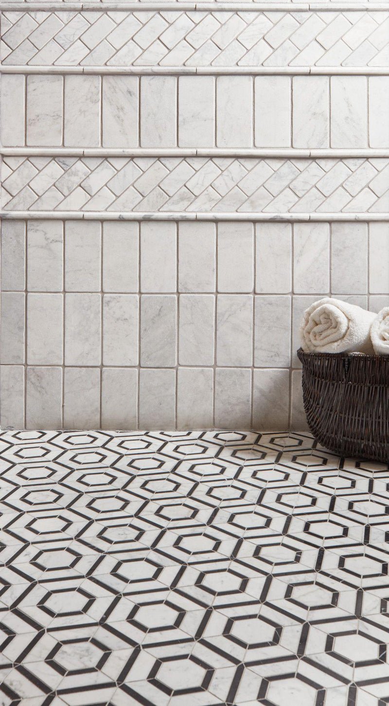 Stone Mesh Patterns Nero Hexagon Polished Marble  Mosaic