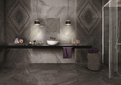Supreme Charcoal Book Match Polished 48x96 Porcelain  Tile
