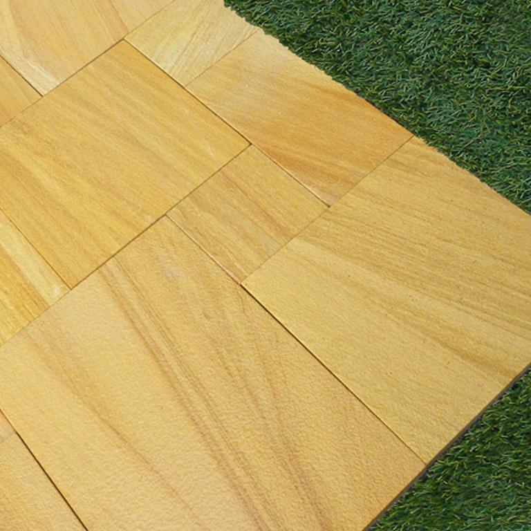 Teak Wood Sandstone Paver Pattern Sandblasted