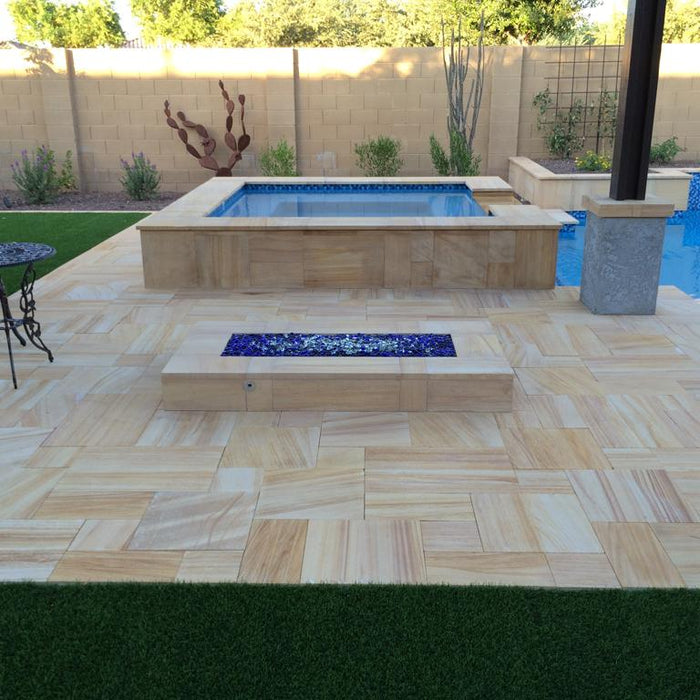 Teak Wood Sandstone Paver Pattern Sandblasted